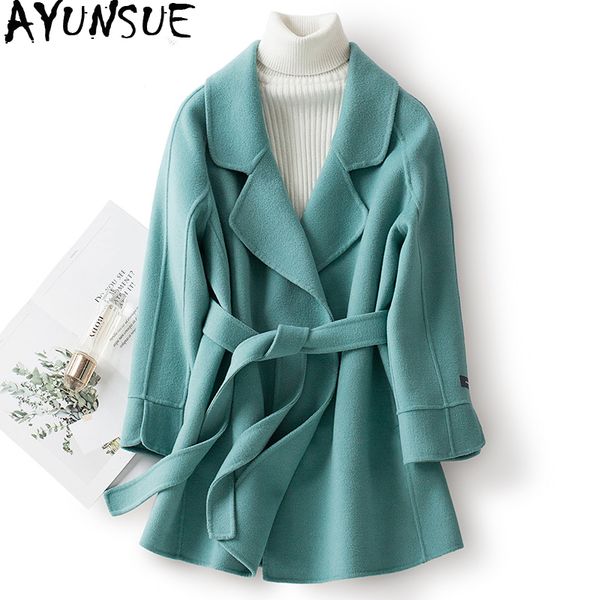 

ayunsue 100% wool coat female jacket autumn winter jacket women clothes 2019 double side woolen coats korean overcoat my3803, Black