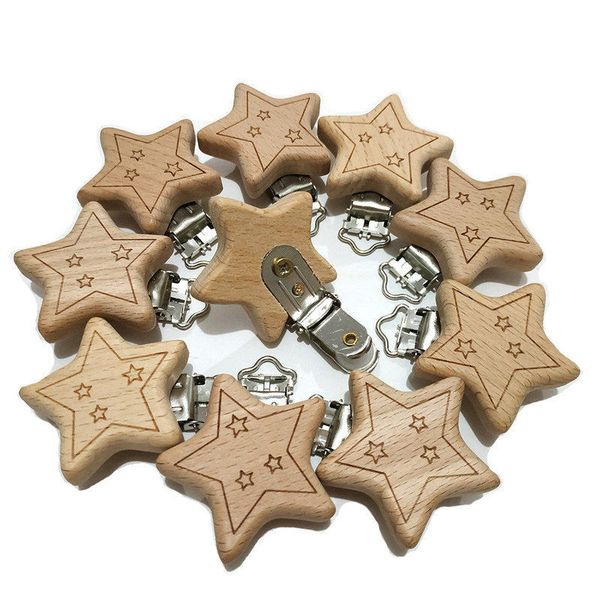 

natural beech wood star pacifier clip unfinished nontoxic baby nipple holder diy infant pacifier clasps accessories