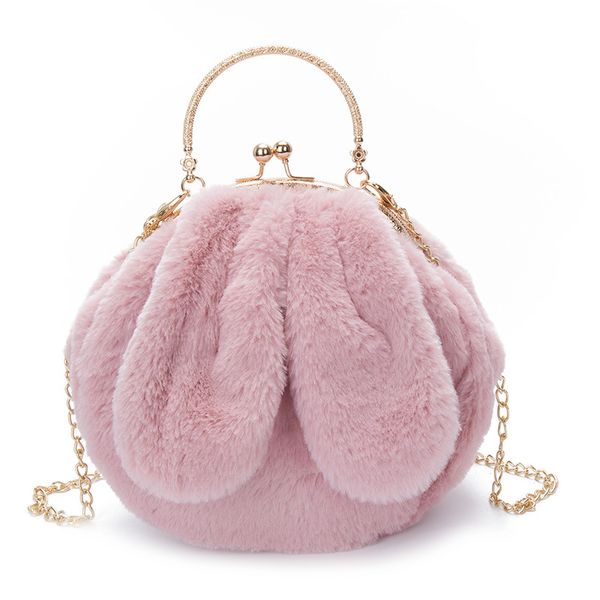 

2020 new ladies shoulder bag pu trend metal clip buckle portable plush ears women bag diagonal casual