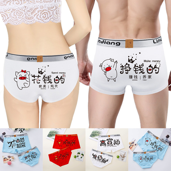 

new cotton couples underwear big red womens triangle mens boxer funny cute creative set low waist underwear, Black;white