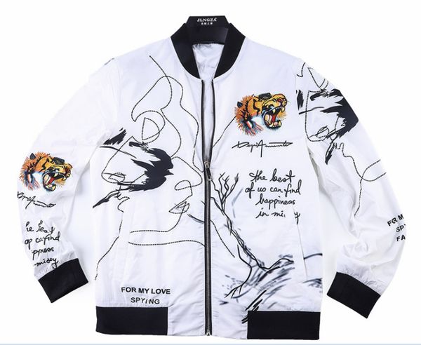 

poor handwriting tiger 3d printing jackets for men fashion streetwear stand collar hip hop zipper jackets men's casual clothing outwear, Black;brown