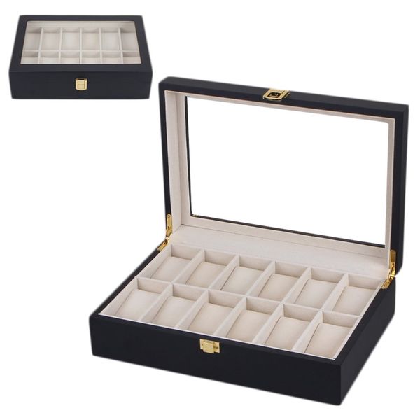 

grade 12 grids pu leather watch display holder bracelet jewelry display casket watches bracelet organizer case, Black;blue