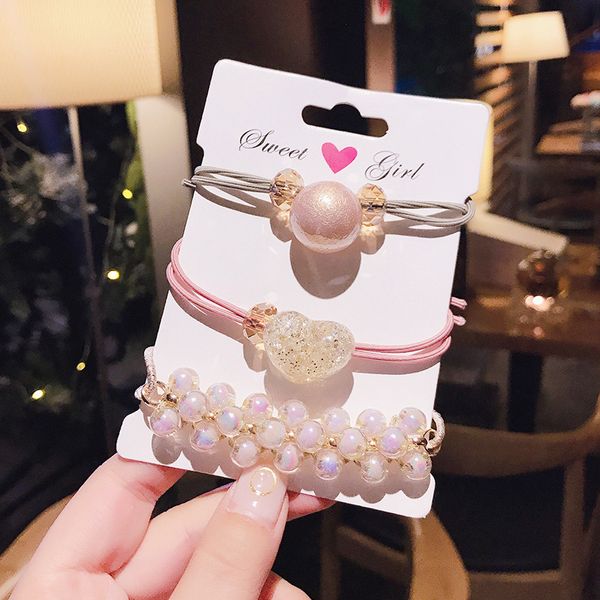 

3шт / набор из бисера перл cute волос резинки rope девушка женщин браслет волос эластичный extensions кольца розовый черный синий цвет, Pink