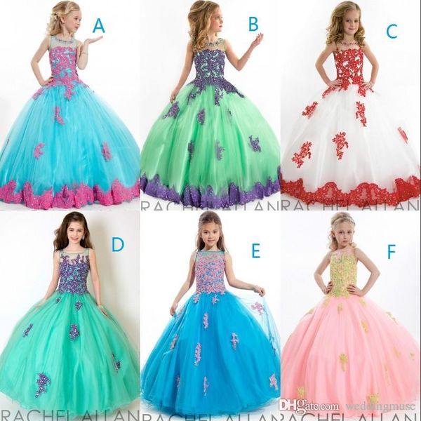 

fashion 2020 pageant dresses for girls ball gown beads purple and jade green lace tulle floor length kid flowergirl dresses dl755, White;red