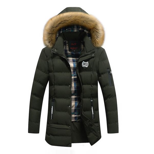 

men's down & parkas selling mid-length cotton-padded clothes youth european and american-style large fur collar thick warm, Black