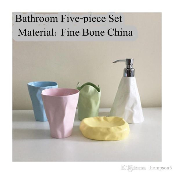 

home flexagon abstract art ceramic bathroom five-piece set fine bone china wash toiletry kit cup+lotion bottle+toothbrush holder+soap dish