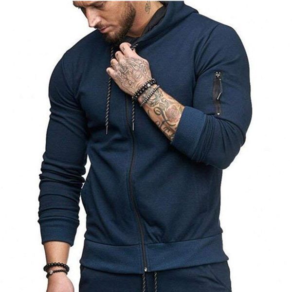 

men's long large hoodies color army size green zipper fashion casual men clothing solid autumn sleeve hooded sweters pkusk, Black