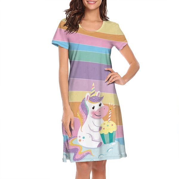 

ночные рубашки для женщин прилагая unicorn радуги печати пользовательского мило короткий рукав сорочки быть розовым единорог мечтой симпатич, Black;red
