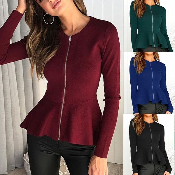 

zogga autumn winter women jackets ladies casual round neck long sleeve zipper smock jacket female solid slim jacket 2019, Black;brown