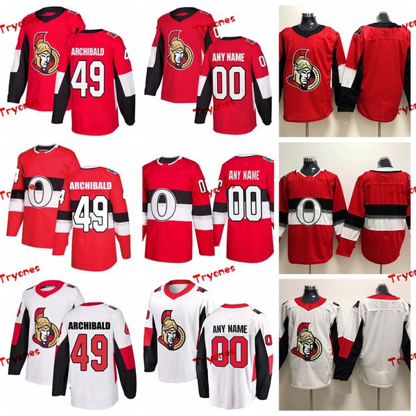 

2019 ottawa senators darren archibald stitched jerseys customize 100th classic shirts home red #49 darren archibald hockey jerseys s-xxxl, Black;red