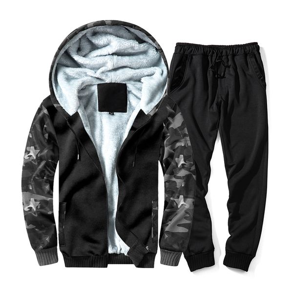 

men sporting sets autumn winter hooded sweatshirts and casual pencil pants camouflage fitness tracksuit slim fit 2 pieces sets, Gray
