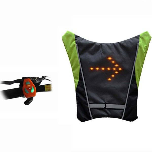 

cycling bicycle vest led wireless safety turn signal light vest for bicycle riding night warning backpack guiding light, Black