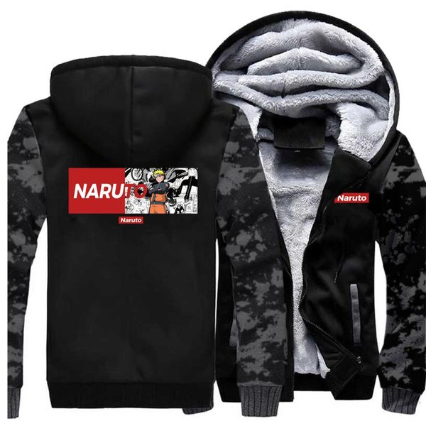 

naruto boruto men coat uchiha itachi uzumaki sasuke kakashi gaara camo hoodie autumn japan anime hip hop plus size streetwear, Black