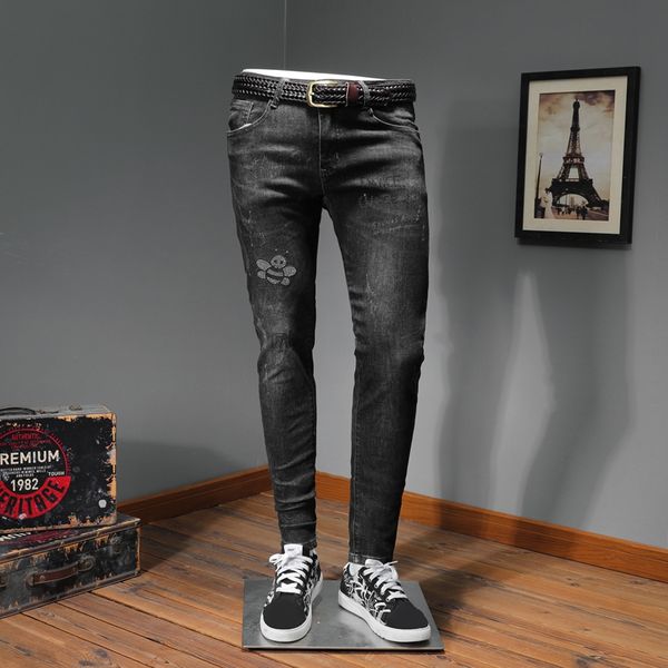 

casual men black skinny honeybee diamond stretch jeans hj15, Blue