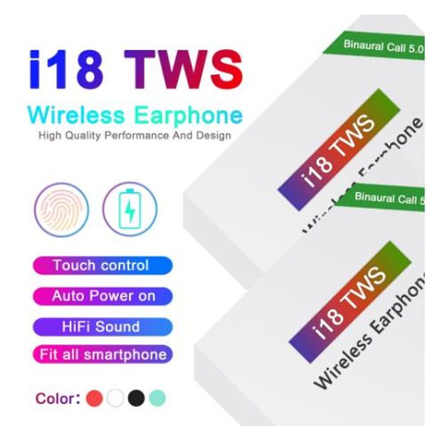 

i18 tws touch5.0 wireless bluetooth headphones support pop window stereo earphones earbuds auto power on auto paring touch using