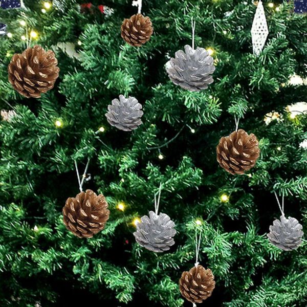 

9pcs рождество шишками украшения вуд pinecone diy xmas tree подвеска золото серебро рождественская вечеринка отделка офиса home decor