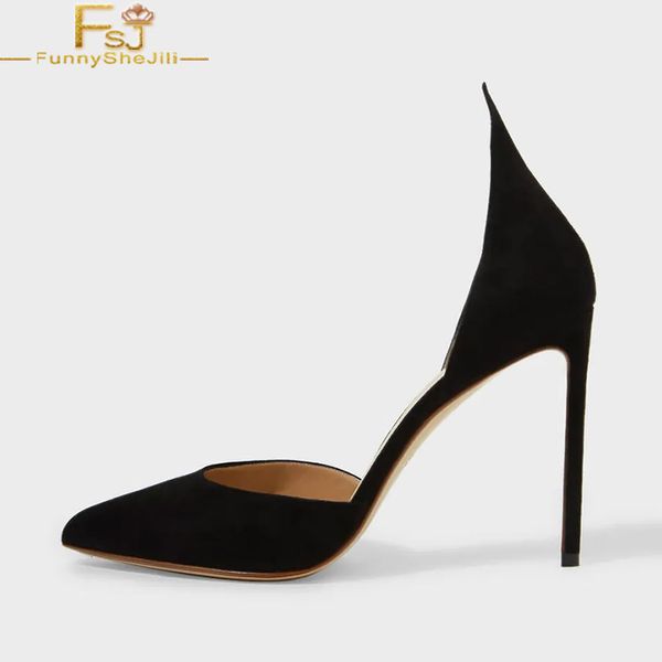 

black flock stiletto high heels pointed toe women pumps slip on large size 12 14 ladies summer fashion casual mature shoes fsj