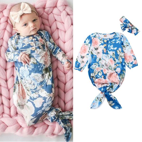

0-6m newborn baby boy and girl floral sleeping bag long sleeve comfortable cotton wrapped blanket + bow headdress