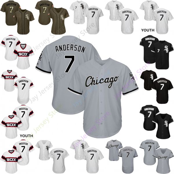 

2019 Chicago 7 Tim Anderson Jersey White Sox Jerseys Cool Base Flexbase Home Away White Black Red Grey Pullover Button Men Women Youth