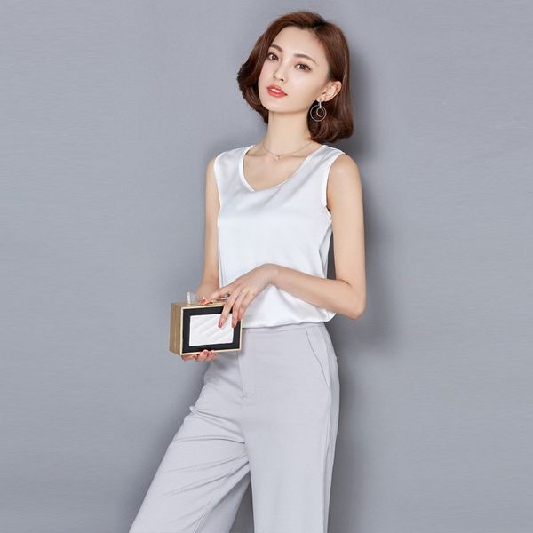 

sexy o-образным вырезом шифон майка женщины рукавов камзол топы лета женщин топы тройники танки camis горячие, White