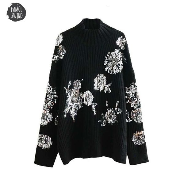 

урожай бисероплетение блестки свитера цветочные вязаная сыпучие женщины 2019 моды водолазку с длинным рукавом женские пуловеры повседневный, White;black