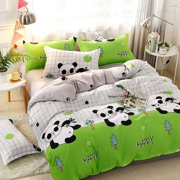 

cool panda duvet cover set cartoon bedding with pillowcases single  king size green color bed linen 3pcs dropshipping
