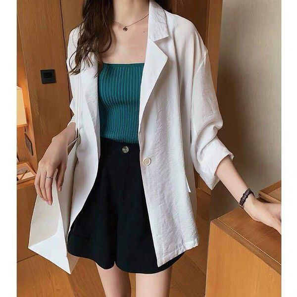 

2019 autumn new style loose-fit small suit coat women's thin mid-length casual blazer fashion, Black;white