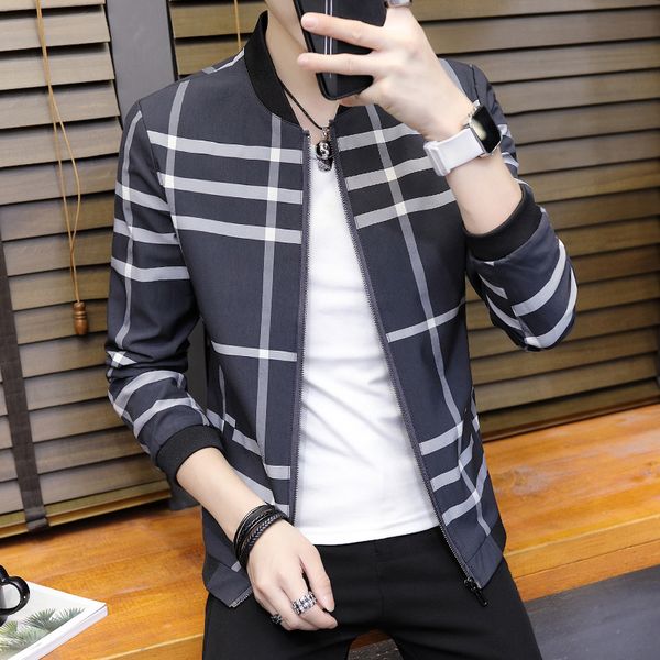 

fashion plaid spring autumn mens jackets and coats casacos masculino streetwear casacas para hombre jaqueta masculino, Black;brown