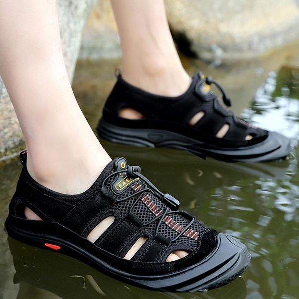 

nice fashion sandals men summer shoes outdoor rubble soles popular men beach sandals casual style big size 57 may28, Black