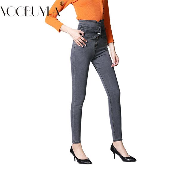

basic pants denim jeans women high waist jeans vintage pencil 2019 spring autumn cowboy big size s-4xl pants, Blue