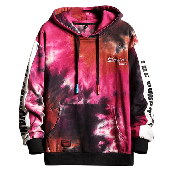 

men's hoodies tie-dye printing sweatshirts hooded men pocket streetwear sudaderas hombre hoody outwear hip hop hoodie male, Black