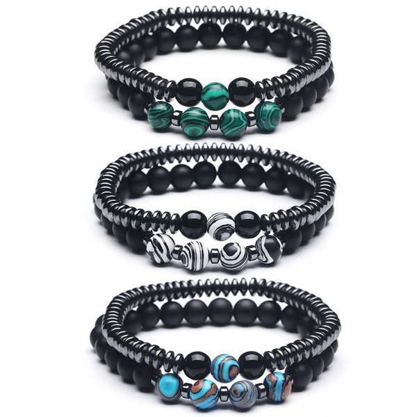 

2pcs/set 16 style couples distance bracelet mixing natural stone beaded bracelet for men women friend gift charm strand jewelry, Black