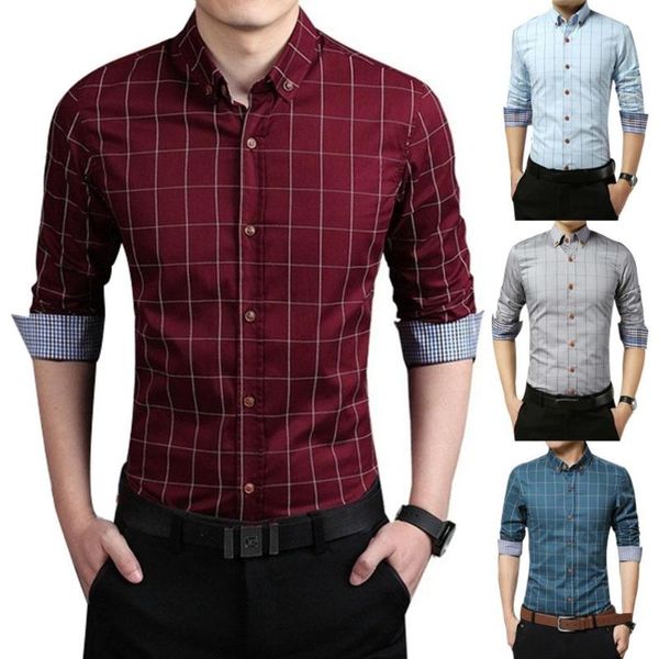 

spring autumn fashion men slim fit plaid print button down long sleeve shirt, White;black