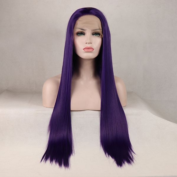 Purple Synthetic Lace Front Wig Dark Purple Silky Straight