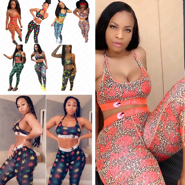 

7 colors women swimwear sports bra and leggings pants 2 piece swimsuit letters floral flowers crwon print beachwear swim cloth d61705, White