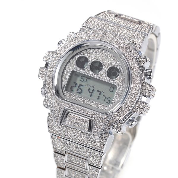 

iced out diamond watch for men luxury led digital mens watches g style waterproof sports wristwatch man fashion male clock, Slivery;brown