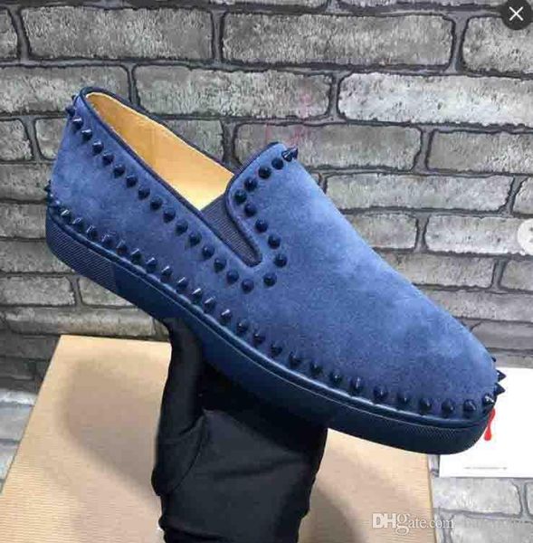 

brand red bottom sole loafers flats luxury party wedding shoes designer suede leather dress shoes for mens slip on flats 35-47, Black