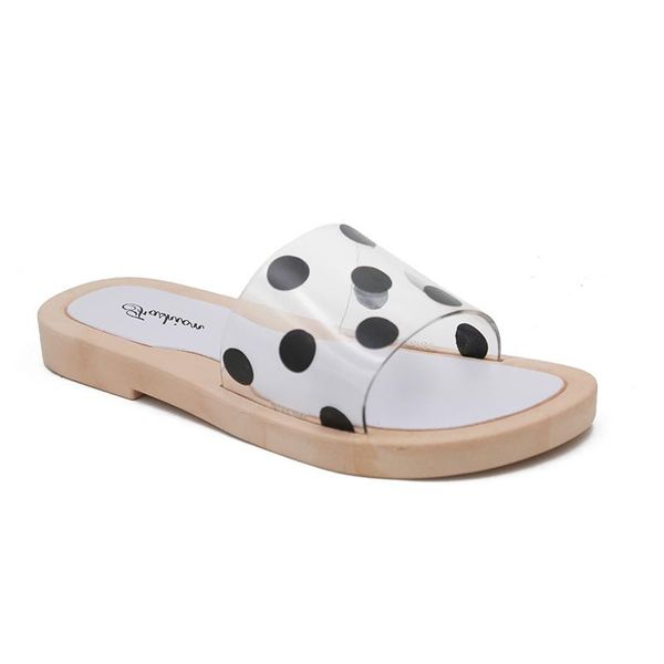 

slippers women summer beach slides casual polka dot flat slippers women shoes 2019 fashion transparent flip flops sandals outdoor loafers, Black
