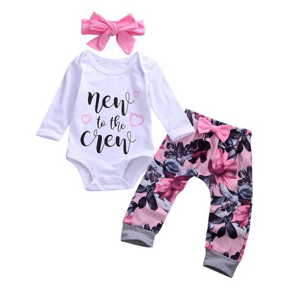 

newborn baby girl clothes romper flower pants leggings outfit 3pcs, White