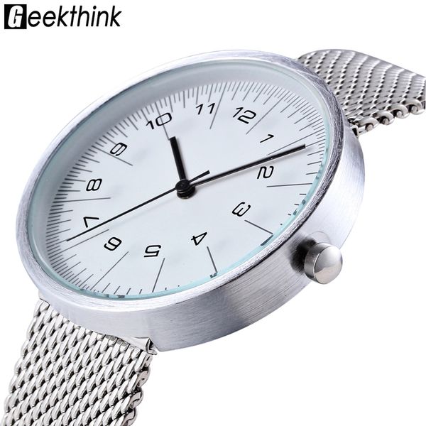 

geekthink men quartz watch 2019 stainless steel mesh band waterproof sports men's watches gifts horloges mannen #a, Slivery;brown