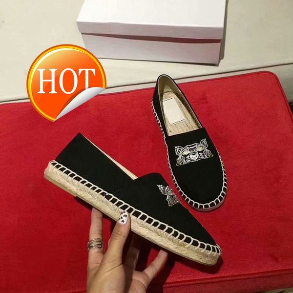 

fashionable embroidered straw woven shoes fisherman lazy couple shoes, Black