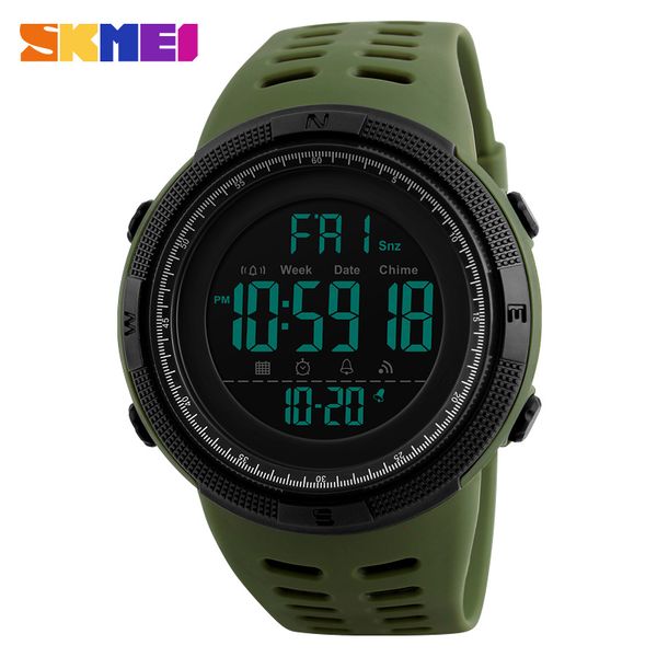 

skmei green chronograph men watches silicone countdown led digital sport watch men wristwatches saat reloj deportivo, Slivery;brown