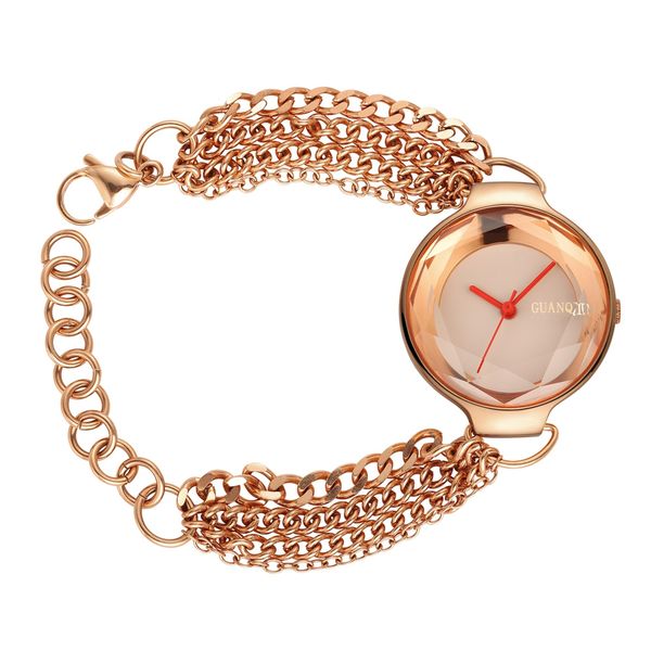 

guanqin women bracelet watch fashion stainless steel band ultra-thin case ladies analog quartz wristwatches, Slivery;brown