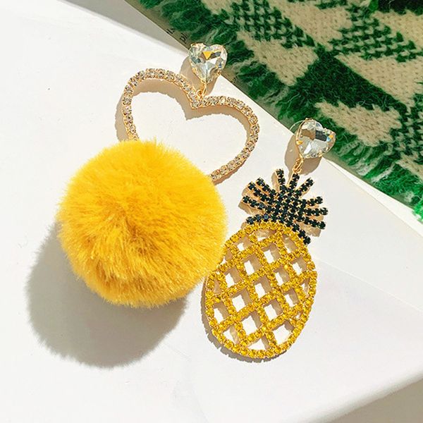 

2019 winter earrings pineapple pompom pendent earrings yellow pompom ball drop earring for women trendy girls cute jewelry gift, Silver