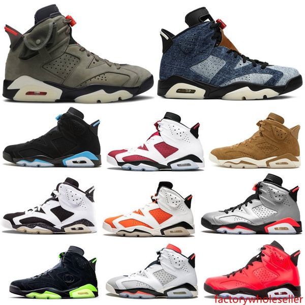 

2020 men 6 washed denim basketball shoes travis scotts gatorade green limited golden sneakers classic 6s unc athletic sports shoes with