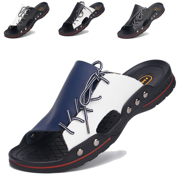 

summer breathable men's sandals soft leather casual shoes men slippers beach, Black