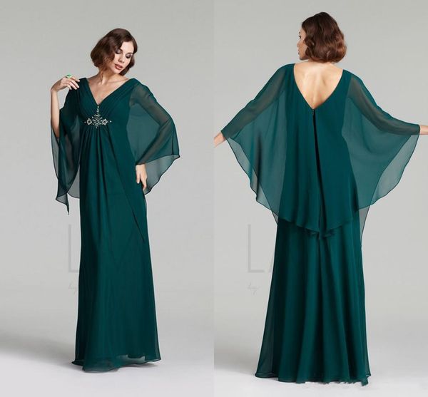 Frühling 2020 Elegantes Abendkleid für die Brautmutter mit Volant, V-Ausschnitt, Empire-Taille, A-Linie, bodenlang, Champagner-Chiffon, formelle Kleider