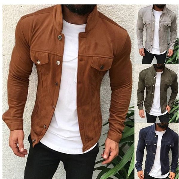 

2020 zipper men lapel pure color jackets autumn winter casual fleece coats bomber jacket scarf collar fashion male outwear slim, Black;brown
