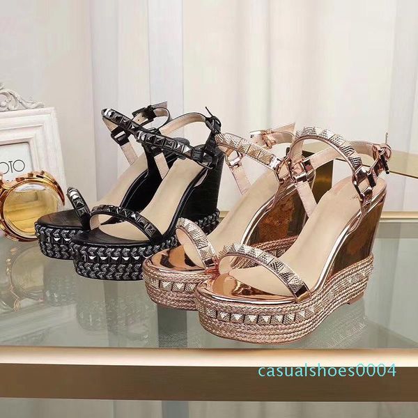 

designers espadrille wedge sandals red bottom women high heel platform shoes summer luxury silver glitter-covered leather shoes 25 color c04, Black