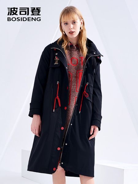

bosideng new winter mid-length down jacket fanshion winter coat women b80141522ds, Black
